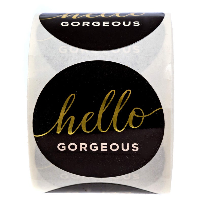 SBlabels Hello Gorgeous Stickers / 250 Small Business Labels / 1.5" Order Package Envelope Seals/Elegant Gold Foil Sticker/Made in The USA - Image 2